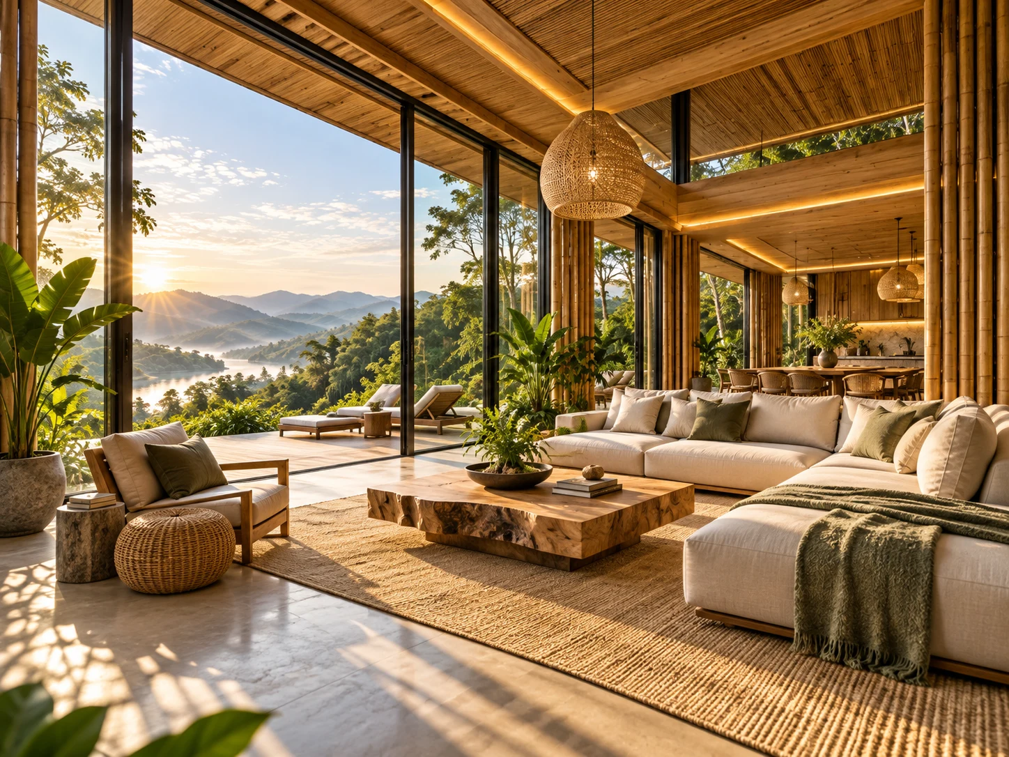Contemporary bamboo architecture in a tropical landscape