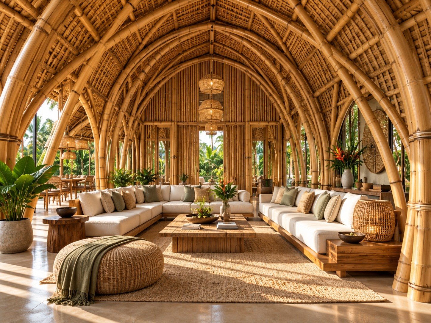 Premium bamboo interior with curved structural frames